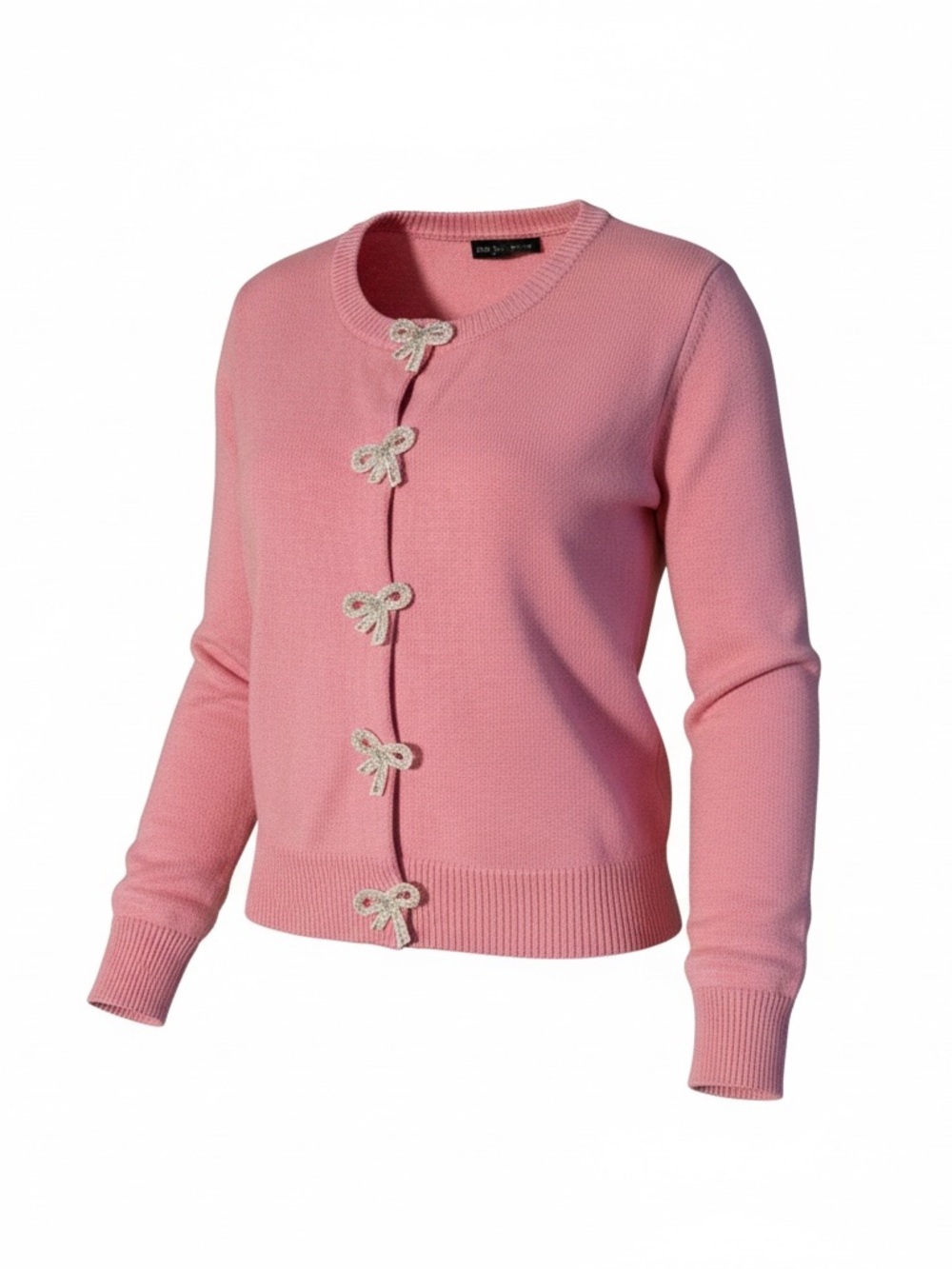Adrienne Vittadini Pink Cardigan PS Jeweled Bow Buttons Coquette Balletcore